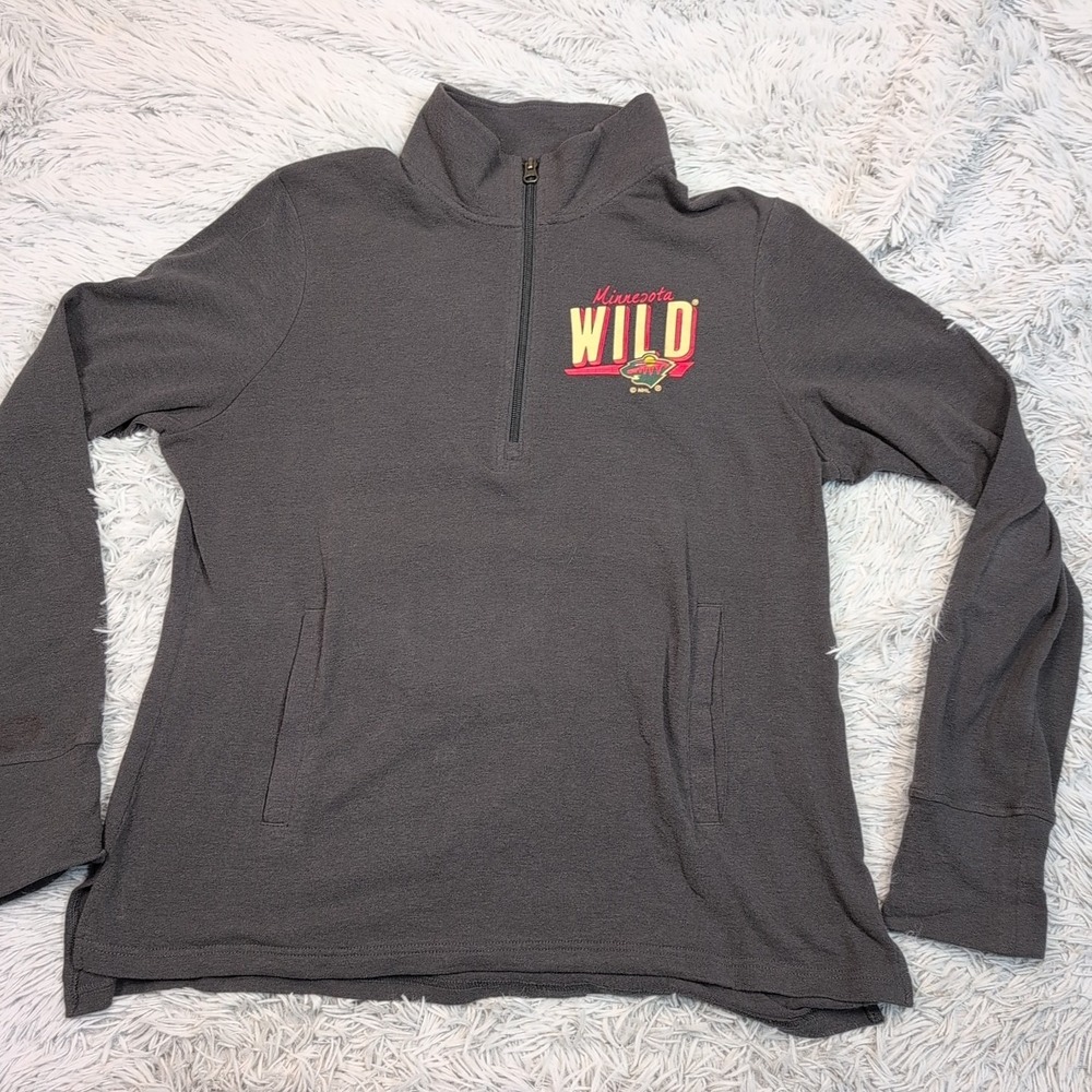 Minnesota Wild Sweatshirt Womens L Gray NHL Hockey Logo Pockets Lightweight